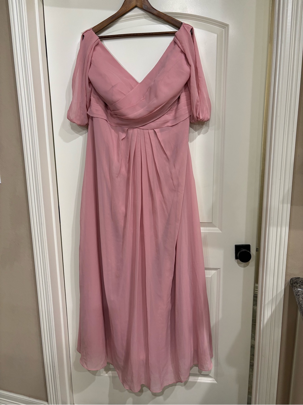 Jj House Blush V-Neck A-Line Dress With Puff Sleeves- Zenara